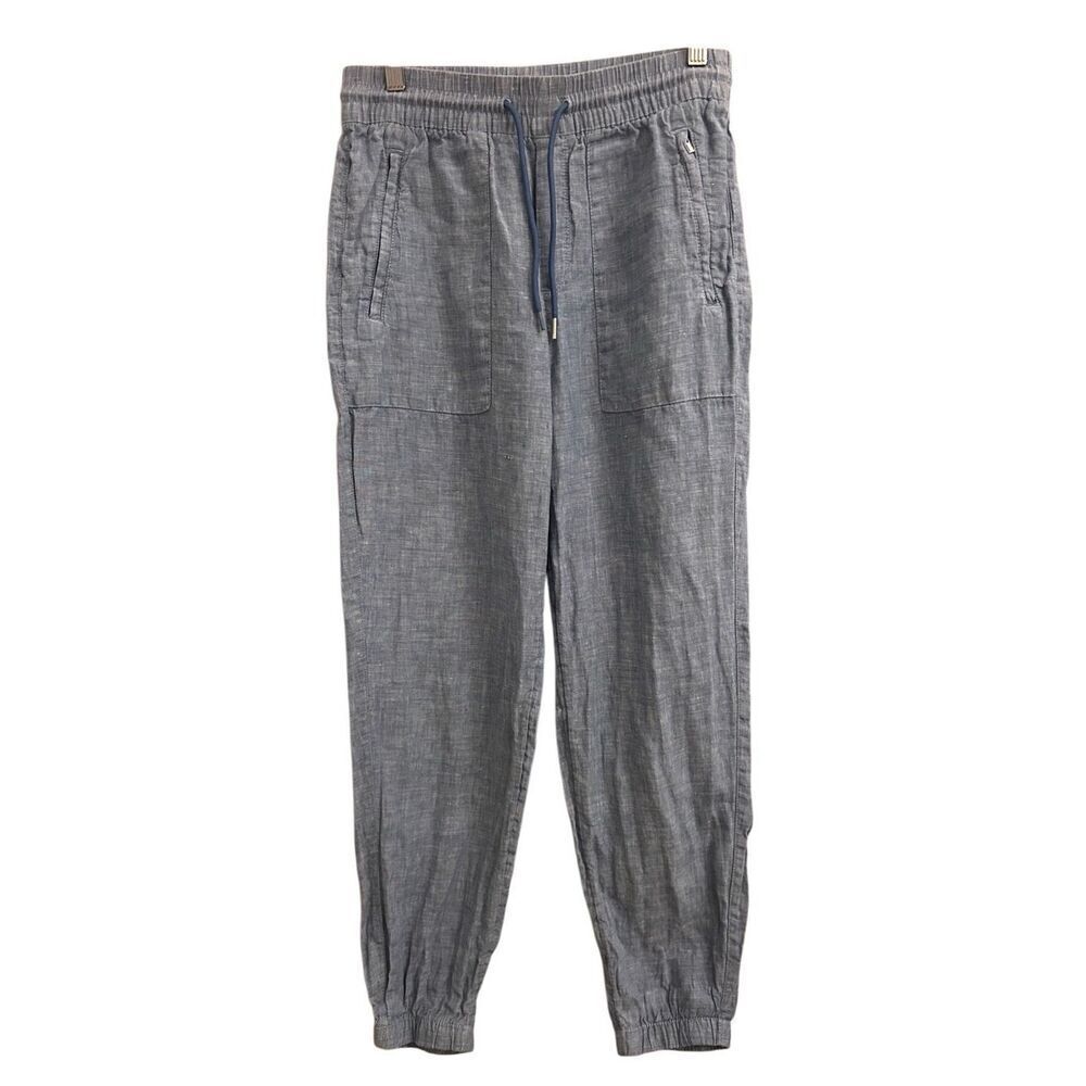 Athleta Cabo Linen Jogger High-rise Pull-on Pants blue sz 2 nautical athleisure